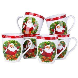 6 PACK Christmas Mug Set Porcelain Holiday Santa Tea Coffee Cups Mugs Gift Set
